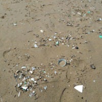 Plastics on the beach of Sonabia, Cantabria, Spain. April 2016.