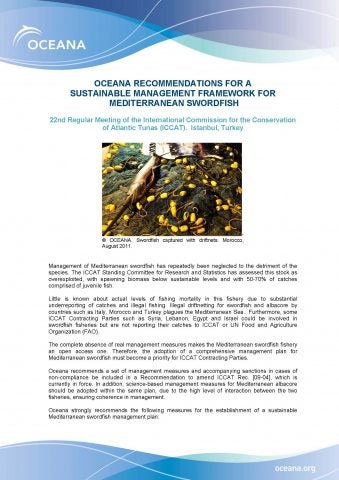 Oceana recommendations for a sustainable management framework for Mediterranean swordfish